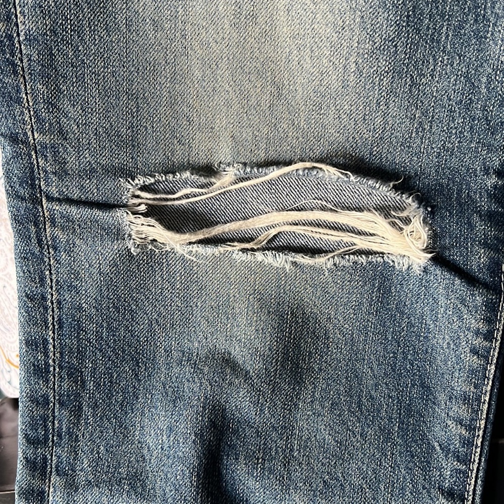 90s vintage high rise tapered / straight leg distressed blue jeans 25 - Picture 10 of 16